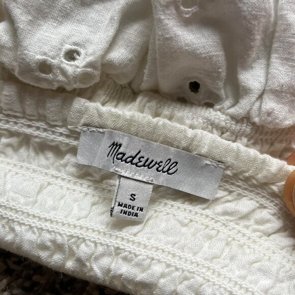 Madewell Babydoll Top Womens Small White Linen Tie Straps Lace Detailing - Picture 3 of 7